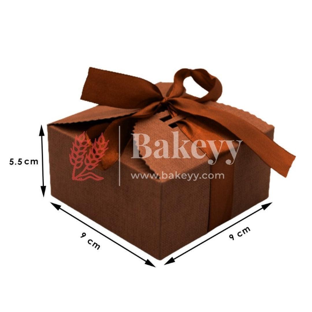 Coffee Brown Gift Box for Presents, 10 Pack Small Empty Kraft Gift Boxes with Ribbon For Packaging Candy, Cookie, Chocolate | Pack of 10 - Bakeyy.com - India - Coffee Brown Gift Box for Presents, 10 Pack Small Empty Kraft Gift Boxes with Ribbon For Packaging Candy, Cookie, Chocolate | Pack of 10 - Medium (9x9x5.5 cm)