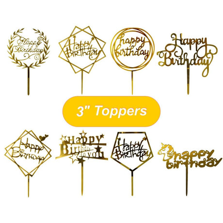 3" Happy Birthday Toppers - Bakeyy.com