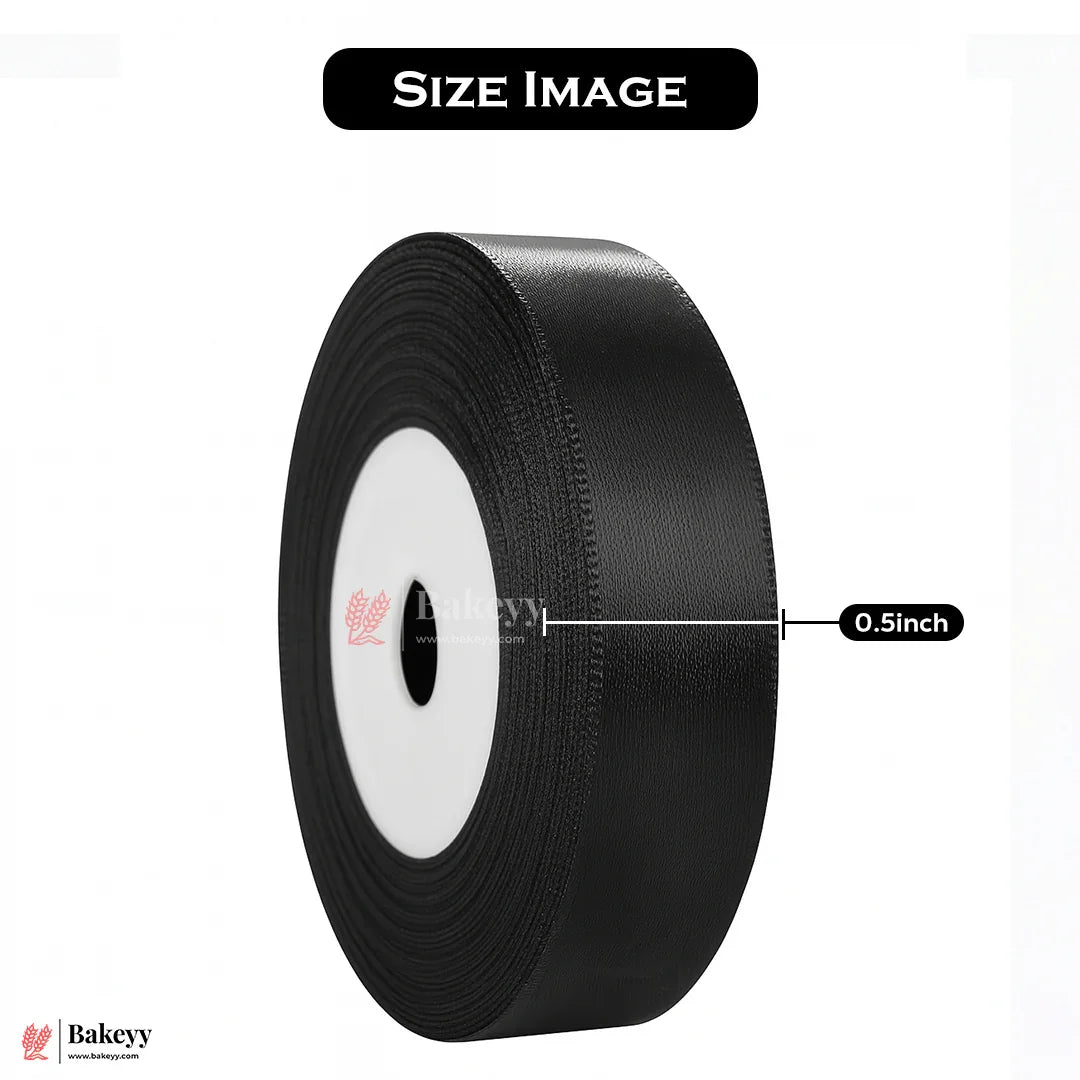 0.5 inch |18 Mtr Black Satin Ribbon Roll – High-Quality Decorative Ribbon for Gift Wrapping & Crafts