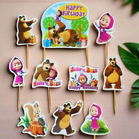 6pcs Masha and the Bear theme Birthday Cake Topper| Cupcake Toppers| Bday Decorations Items - Bakeyy.com - India - 6pcs Masha and the Bear theme Birthday Cake Topper| Cupcake Toppers| Bday Decorations Items - Default Title