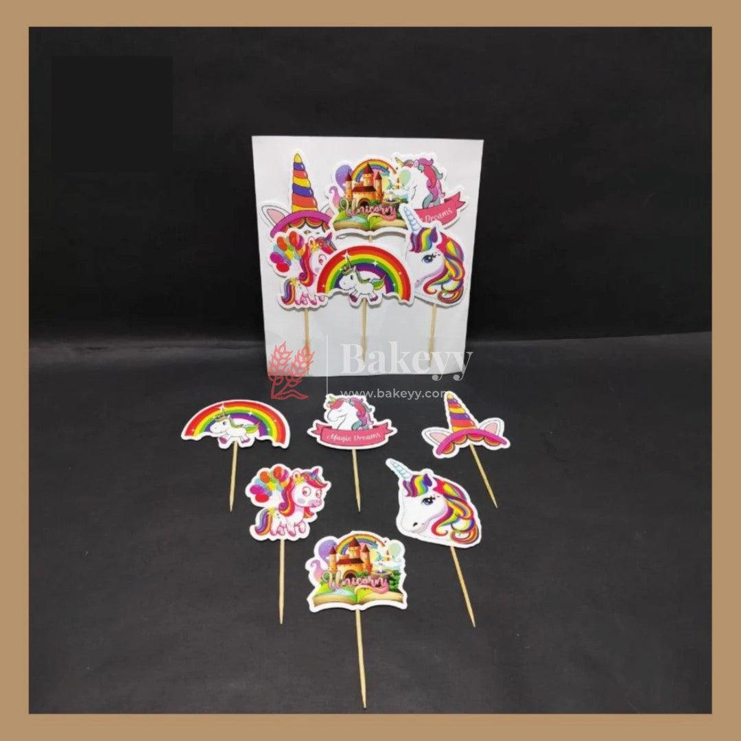 6pcs Unicorn theme Birthday Cake Topper| Cupcake Toppers| Bday Decorations Items - Bakeyy.com - India - 6pcs Unicorn theme Birthday Cake Topper| Cupcake Toppers| Bday Decorations Items - Default Title