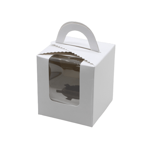 1 Cupcake Box with Handle |  White Colour | With Front Window | 1 Jar Box