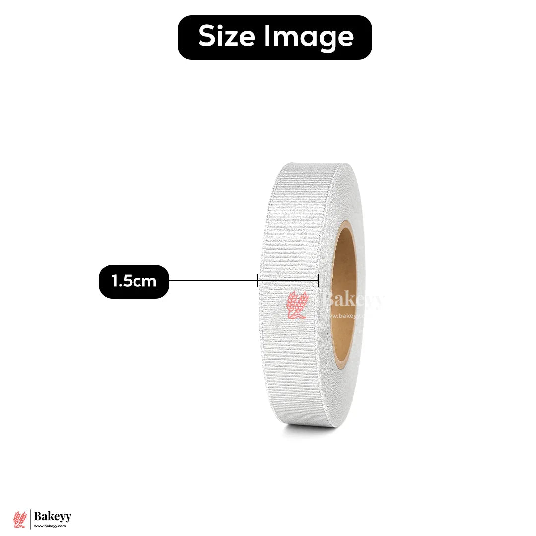 25mtr Premium 1.5cm Metallic Silver Ribbon Roll – Elegant Shiny Finish| 1 Roll