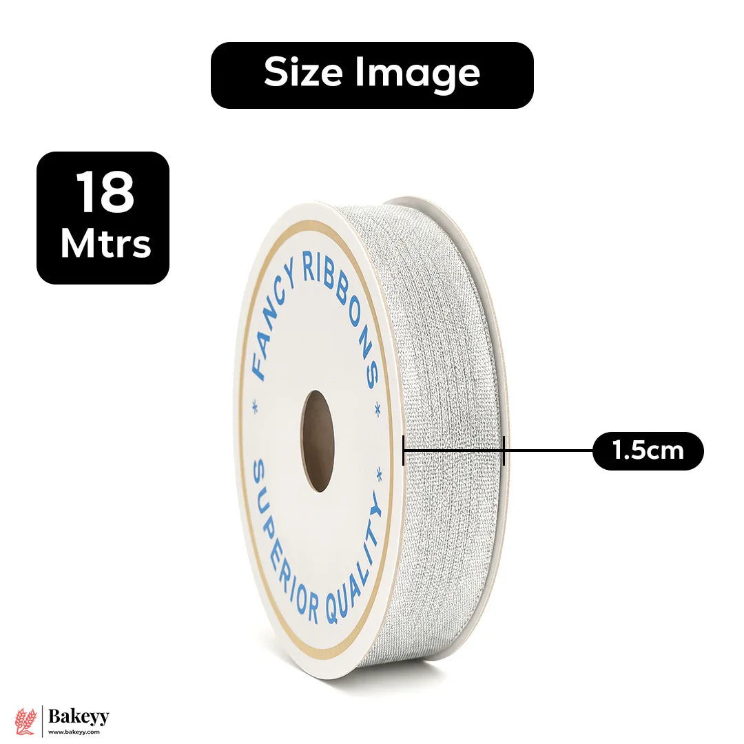 Silver Mesh Fancy Ribbon – 1.5 cm x 18 Meters | Premium Metallic Finish | 1 Roll