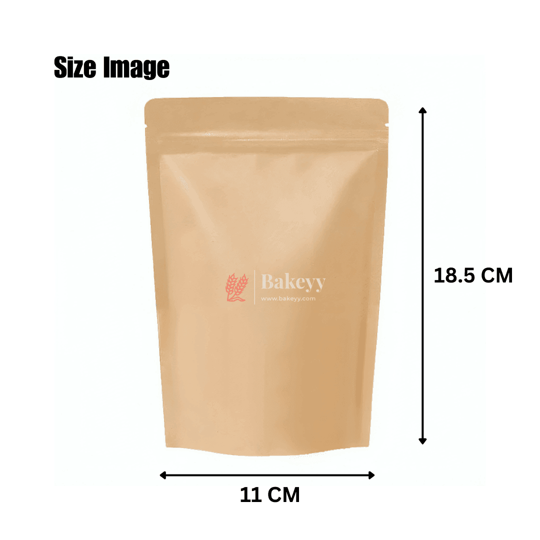 100g | Kraft Zip Lock Pouch | Brown | Kraft Zip lock | 11x18.5x4 CM | Standing Pouch - Bakeyy.com - India - 100g | Kraft Zip Lock Pouch | Brown | Kraft Zip lock | 11x18.5x4 CM | Standing Pouch - Pack Of 50 / 10x15x3 cm / 100g