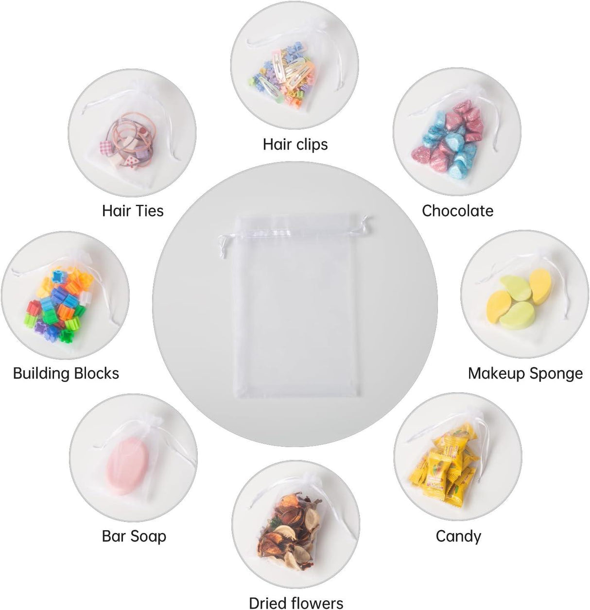 13x18 CM | Organza Potli Bags | White Colour | Candy Bag - Bakeyy.com - India - 13x18 CM | Organza Potli Bags | White Colour | Candy Bag - Pack Of 50 / 13x18 cm / 5x7 inch / White