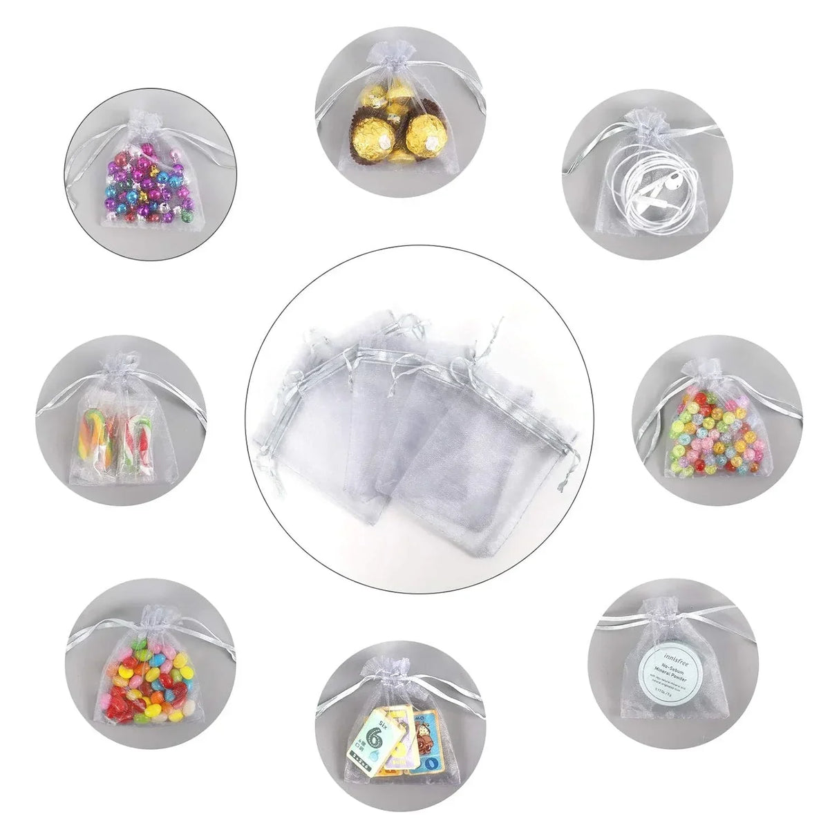 13x18 CM | Organza Potli Bags | Grey Colour | Candy Bag| Pack of 99