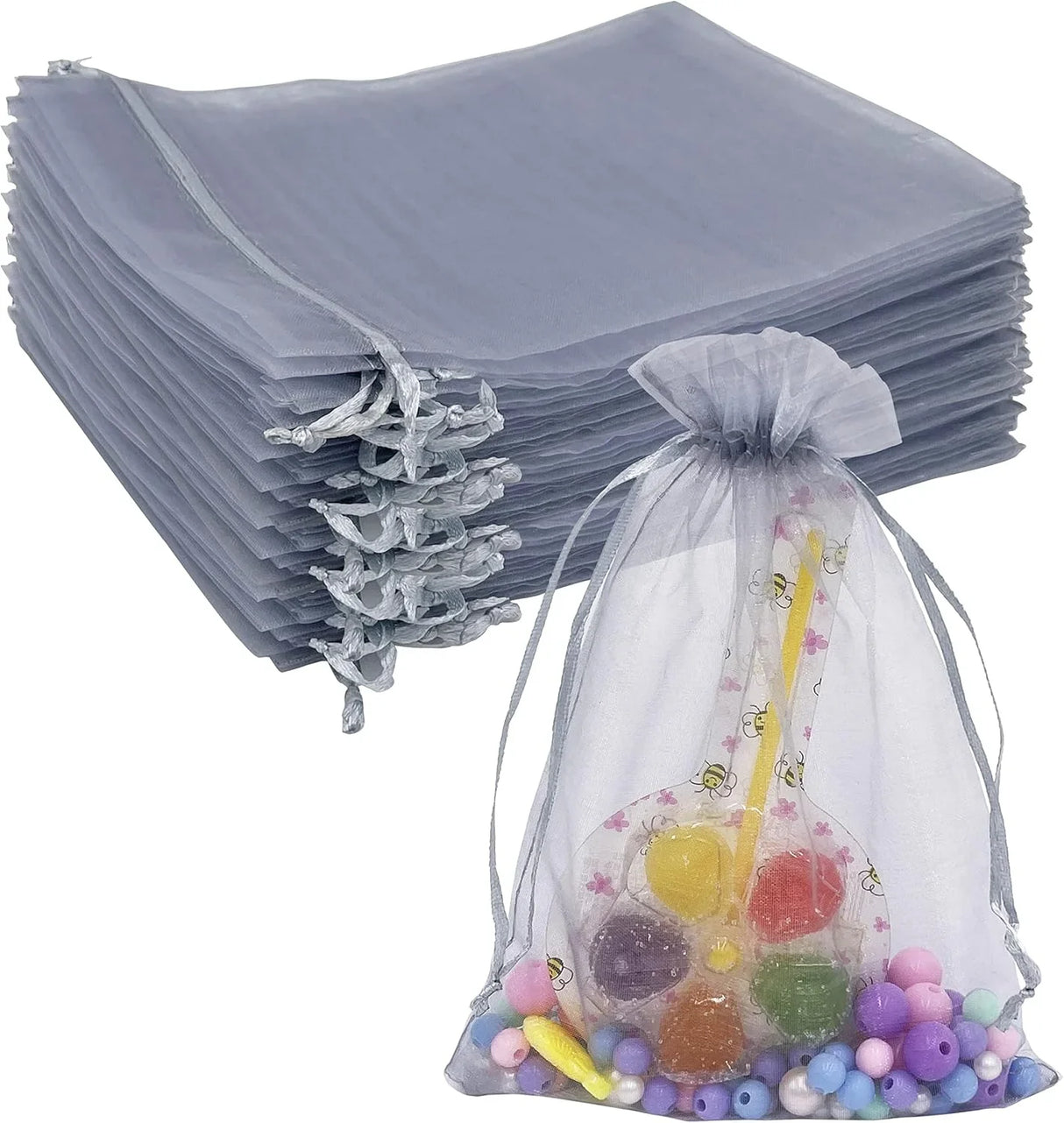 13x18 CM | Organza Potli Bags | Grey Colour | Candy Bag| Pack of 99