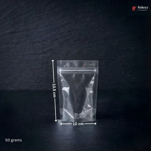 Clear plastic bag with dimensions labeled on a dark background, featuring the Bakey brand.