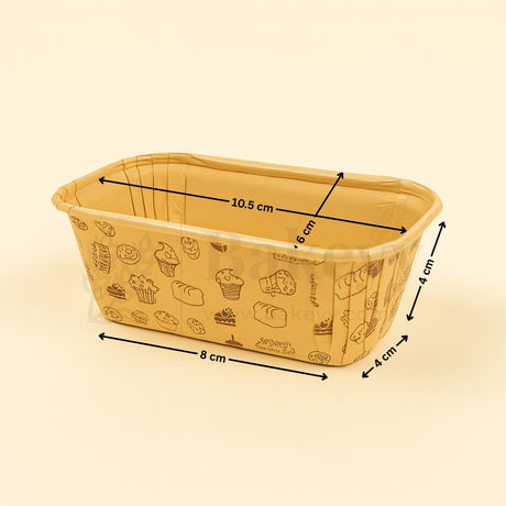 Rectangular bread container with dimensions labeled on a beige background