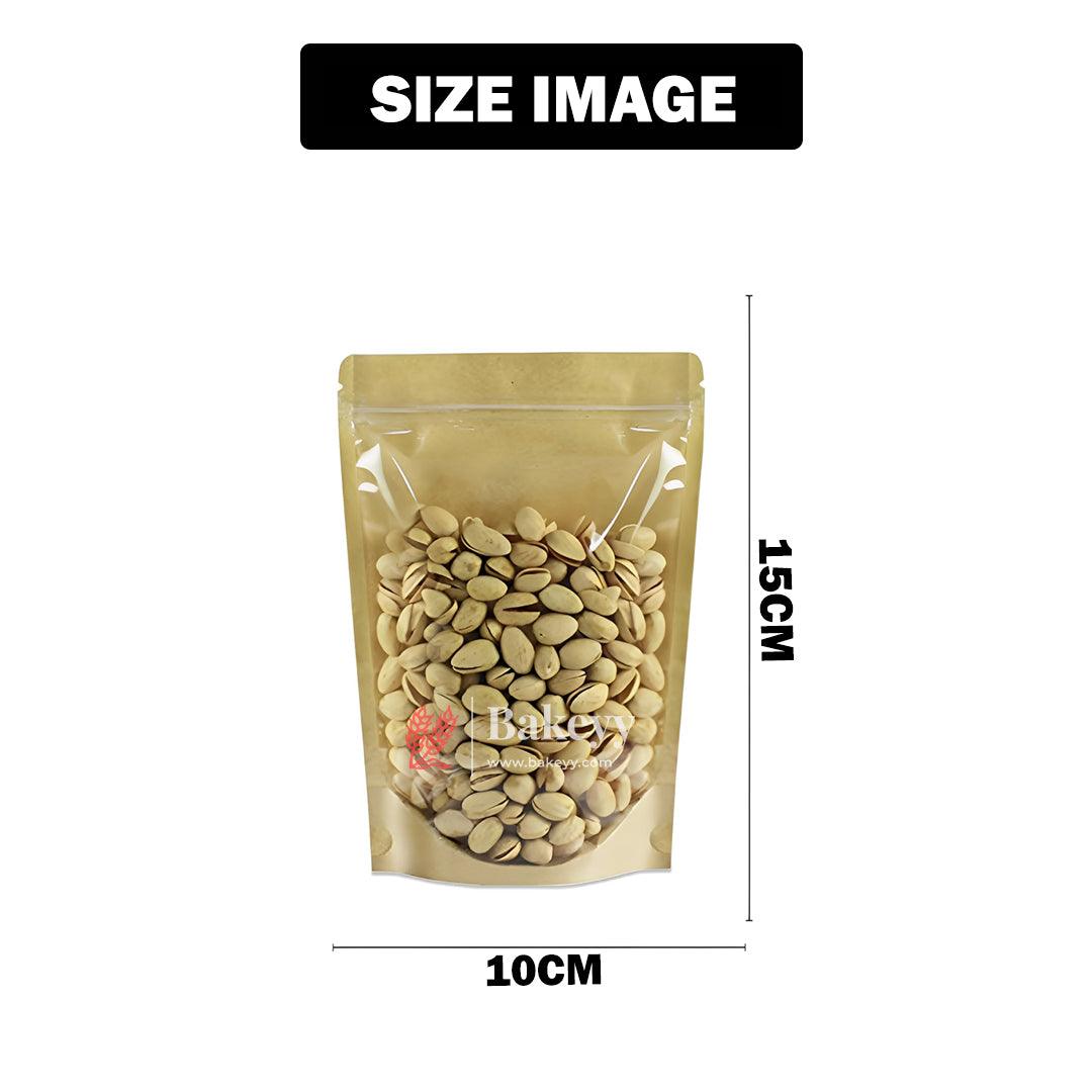 100 g | 15x10Cm| Zip Lock Pouch | Gold Pouch With Full Window | Standing Pouch