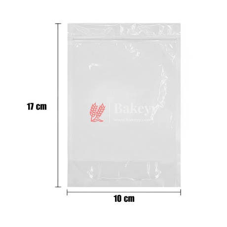 100 gm | Zip Lock Pouch | Clear Stand-up Pouch | 10x17 CM | Standing Pouch | 110 GSM | - Bakeyy.com - India - 100 gm | Zip Lock Pouch | Clear Stand-up Pouch | 10x17 CM | Standing Pouch | 110 GSM | - Pack Of 50 / 10x17 cm / 100 gm