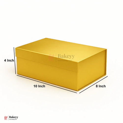 Premium Gold Collapsible Hamper Box with Magnetic Lid | Pack of 1 - Bakeyy.com - India - Premium Gold Collapsible Hamper Box with Magnetic Lid | Pack of 1 - 8x10x4 Inch