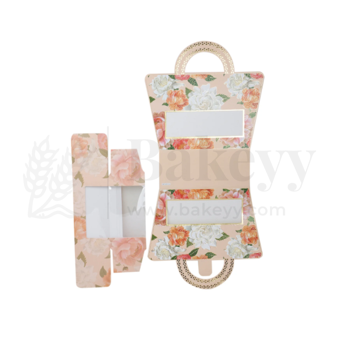 10.5x3.5x9.5 Inches | Floral Printed Peach Colour Hamper Box with Handle - Pack of 10