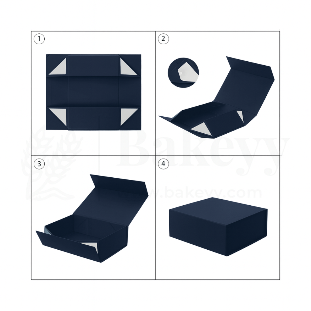 8x8x4 Inches | Small Sized Premium Navy Blue Colour Collapsible Magnetic Lid Gift Box - Pack of 1