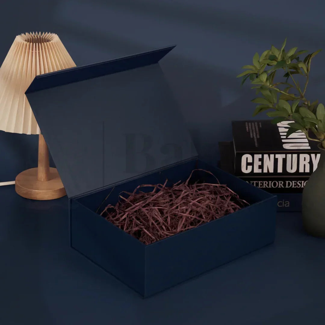Premium Navy Blue Colour Collapsible Magnetic Lid Gift Box - Pack of 1 - Bakeyy.com - India - Premium Navy Blue Colour Collapsible Magnetic Lid Gift Box - Pack of 1 - 8x8x4 Inch
