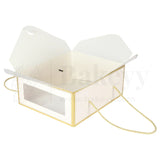 12x10x5 Inches | Premium Cream Hamper Box with Window & Golden Handle Rope – Pack of 10