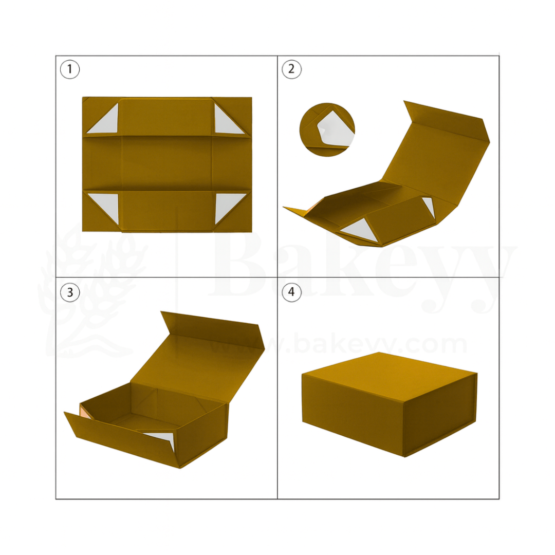 10x8x4 Inches | Premium Gold Collapsible Hamper Box with Magnetic Lid | Pack of 1