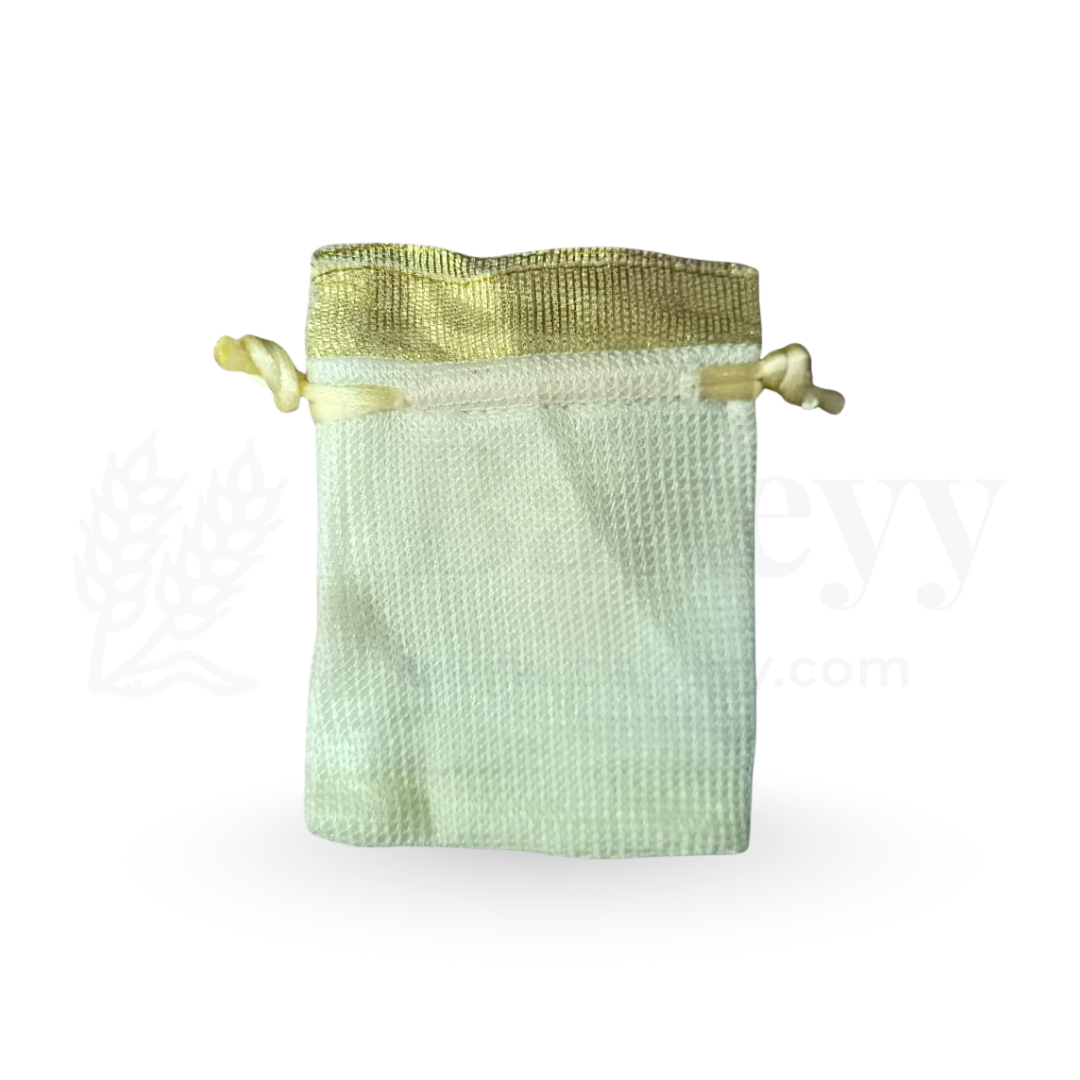 7x10 CM | Small Sized Premium Foam Jute Drawstring Pouch – Cream with Golden Top - Pack of 25