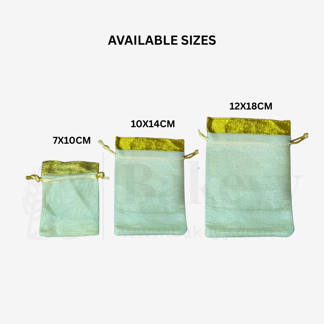 7x10 CM | Small Sized Premium Foam Jute Drawstring Pouch – Cream with Golden Top - Pack of 25