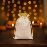 10x14 CM | Medium Sized Premium Foam Jute Drawstring Pouch – Cream with Golden Top - Pack of 25