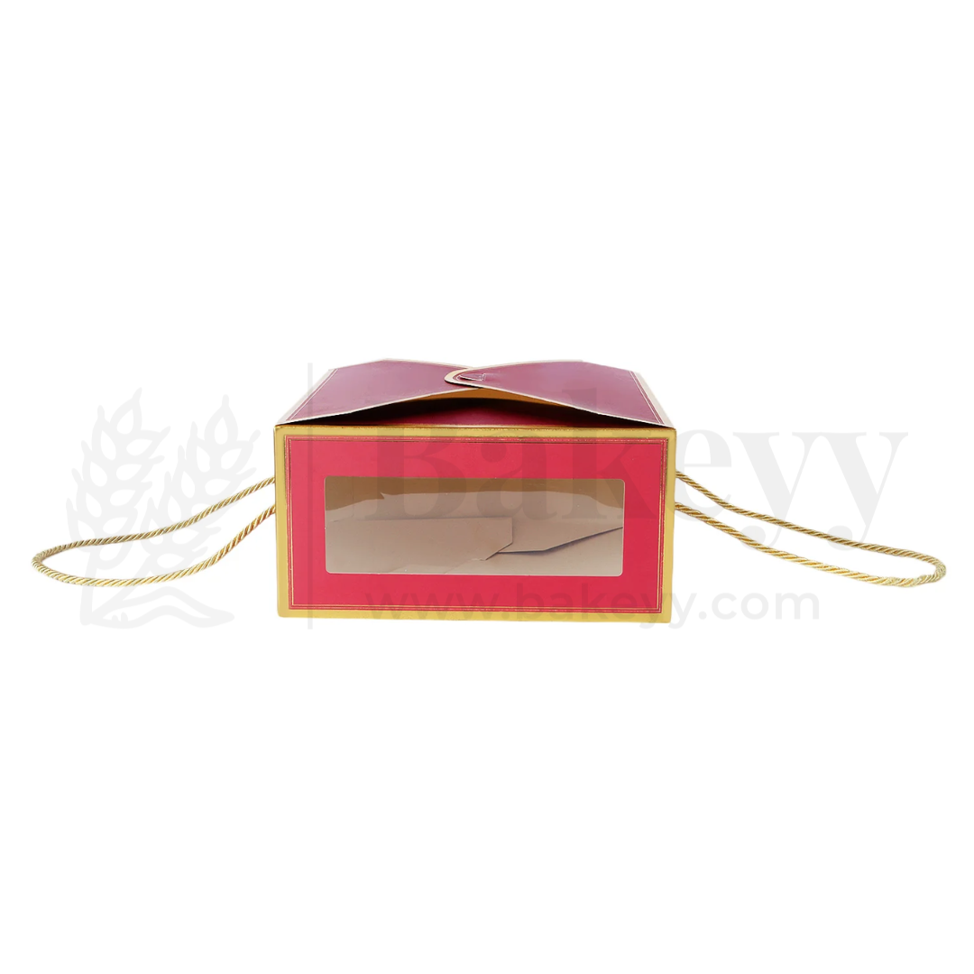 12x10x5 Inches | Premium Red Hamper Box with Window & Golden Handle Rope – Pack of 10