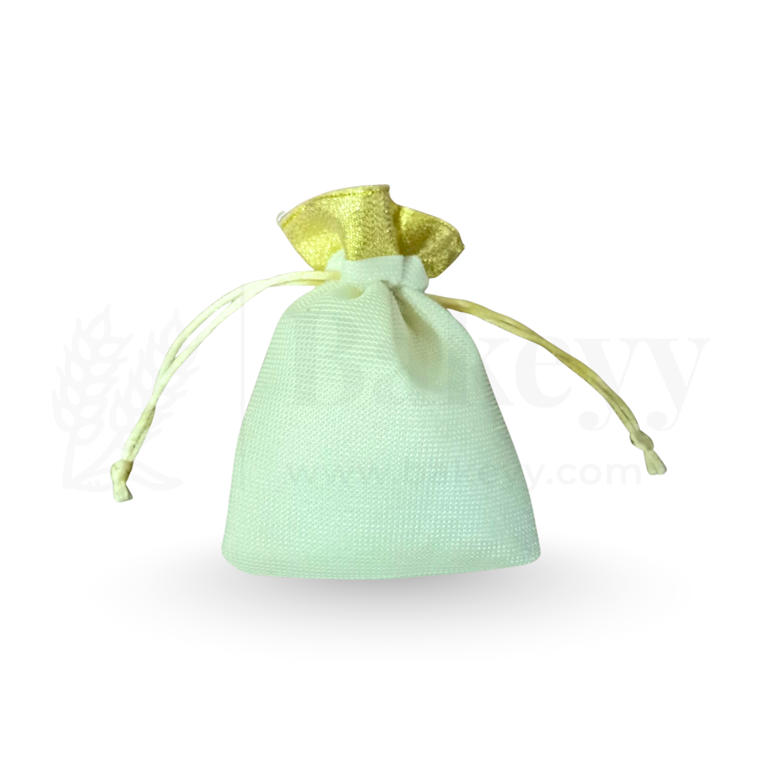 10x14 CM | Medium Sized Premium Foam Jute Drawstring Pouch – Cream with Golden Top - Pack of 25