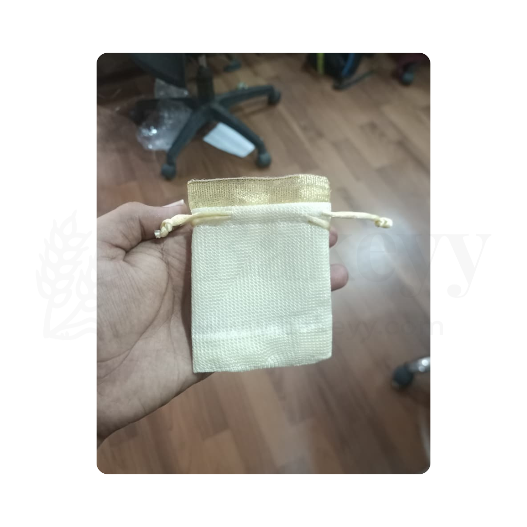 10x14 CM | Medium Sized Premium Foam Jute Drawstring Pouch – Cream with Golden Top - Pack of 25