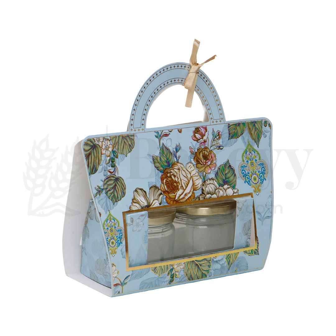 10.5x3.5x9.5 Inches | Floral Printed Light Blue Colour Hamper Box with Handle - Pack of 10