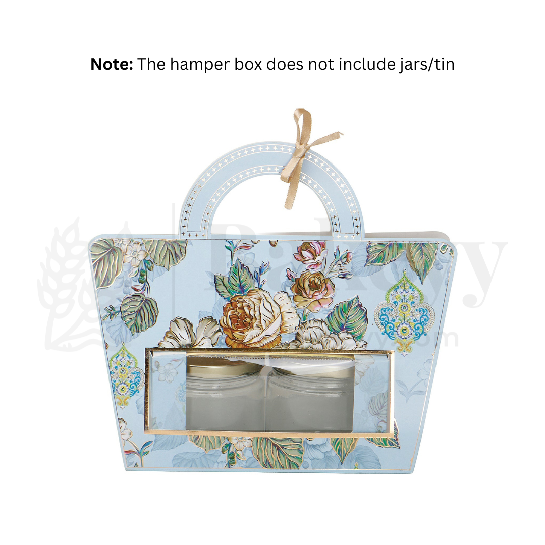 10.5x3.5x9.5 Inches | Floral Printed Light Blue Colour Hamper Box with Handle - Pack of 10