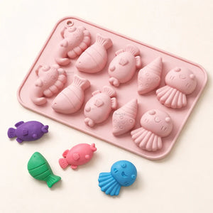 10CavityCuteSeaCreaturesSiliconeChocolateMould - Bakeyy.com