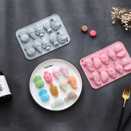 10 Cavity | Cute Sea Creatures Silicone Chocolate Mould | Pack of 1