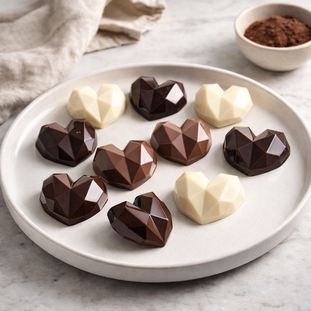 Chocolate hearts
Truffle shells
Jelly candies
Mousse desserts
Fondant toppers
Ice cubes
Soap or resin crafts