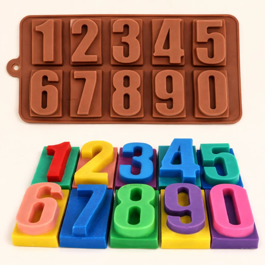 10 Cavity | Number Design Silicone Chocolate Mould (0–9) | Pack of 1