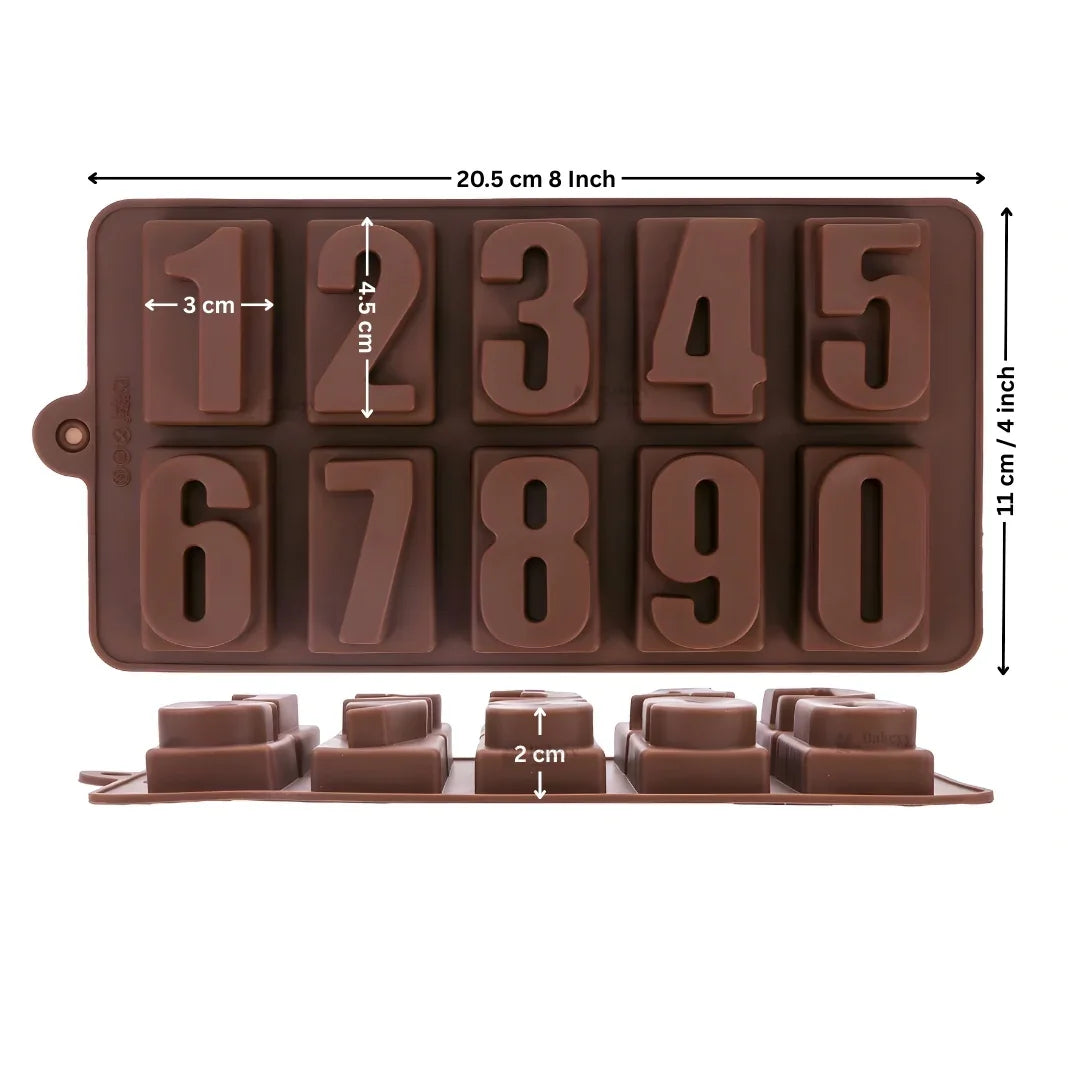 10 Cavity | Number Design Silicone Chocolate Mould (0–9) | Pack of 1