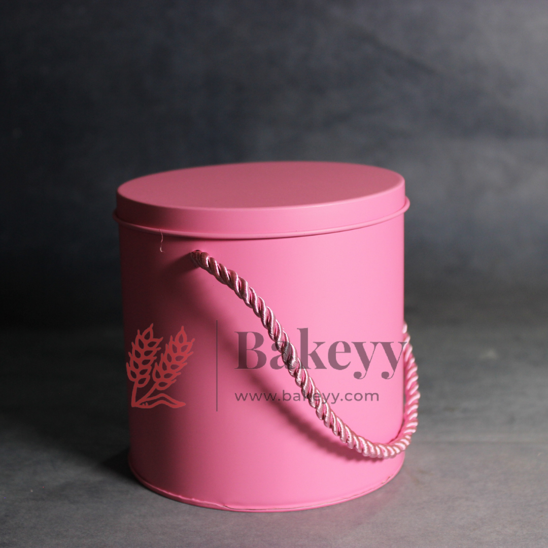 Pink Round Tin Box with Handle | Corporate Gifting |Wedding Favors| Birthday Parties |Baby Showers| 1 Piece