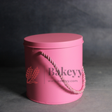 Pink Round Tin Box with Handle | Corporate Gifting |Wedding Favors| Birthday Parties |Baby Showers| 1 Piece