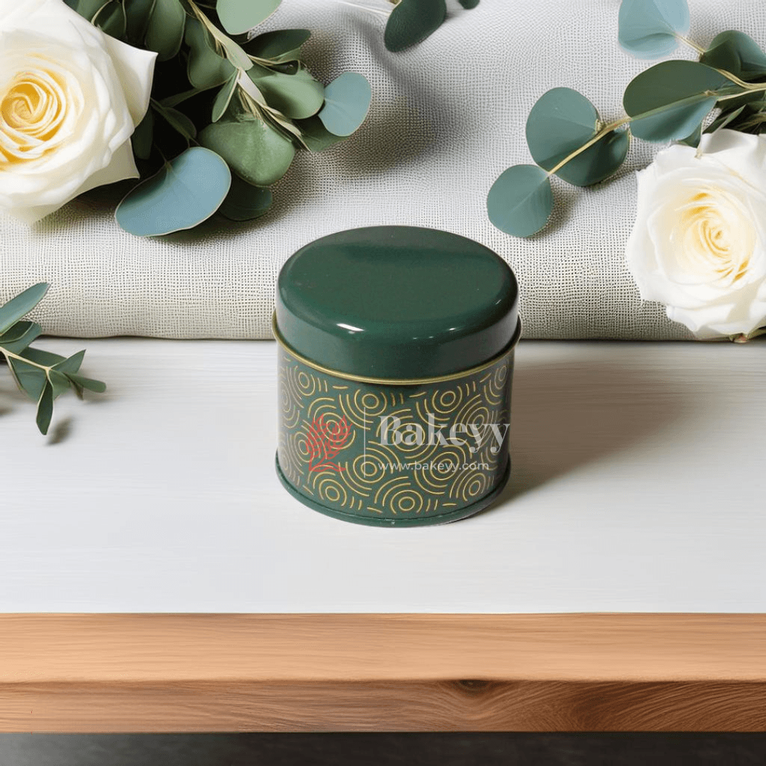 Decorative Round Tin Storage Containers || Stylish Multi-Purpose Tins || - Bakeyy.com - India - Decorative Round Tin Storage Containers || Stylish Multi-Purpose Tins || - Green