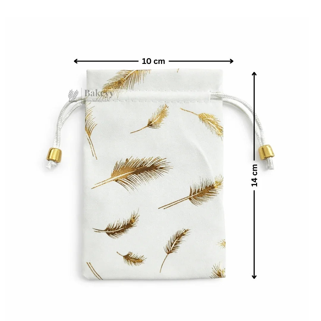 Premium Velvet Potli Bags for Gifting & Packaging l gold feather print Potil Bags l Pack of 10 - Bakeyy.com - India - Premium Velvet Potli Bags for Gifting & Packaging l gold feather print Potil Bags l Pack of 10 - Off-White / 10x14 200.00