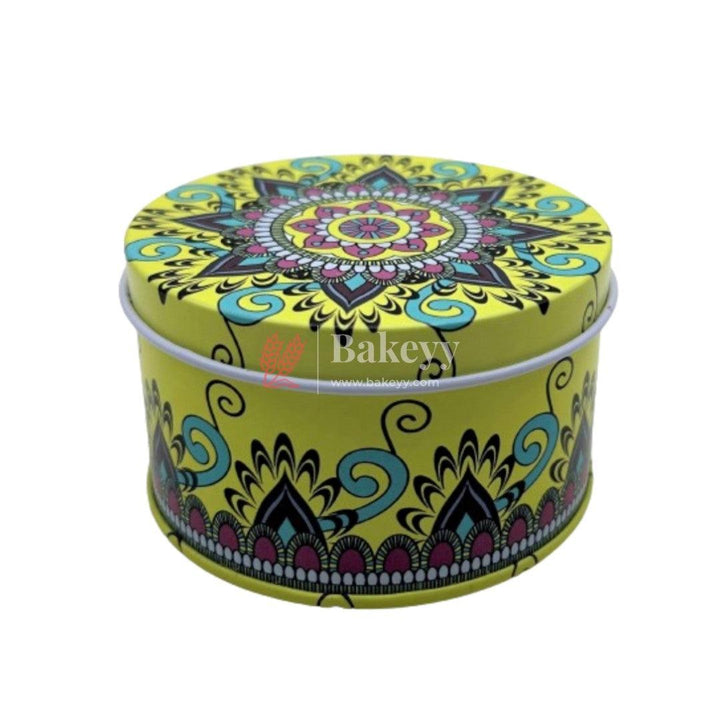 Mandal Design Empty Tin Round Shaped Boxes | Pack Of 12 - Bakeyy.com