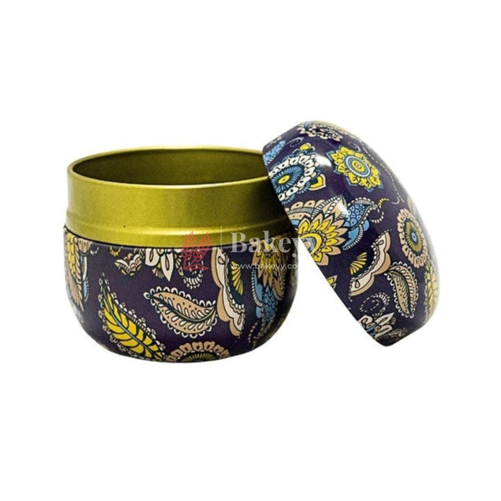 Floral Empty Candle Tin Candle Round Shaped Decorative Boxes | Candle Tin Box | Pack of 4 - Bakeyy.com