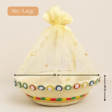 Elegant Round Hamper Basket with Golden Net | Hamper Basket | Pack Of 1