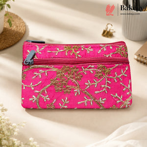 Sequin Embellished Braided Zipper Pouch with Wrist Strap & Latkan | Pack of 1