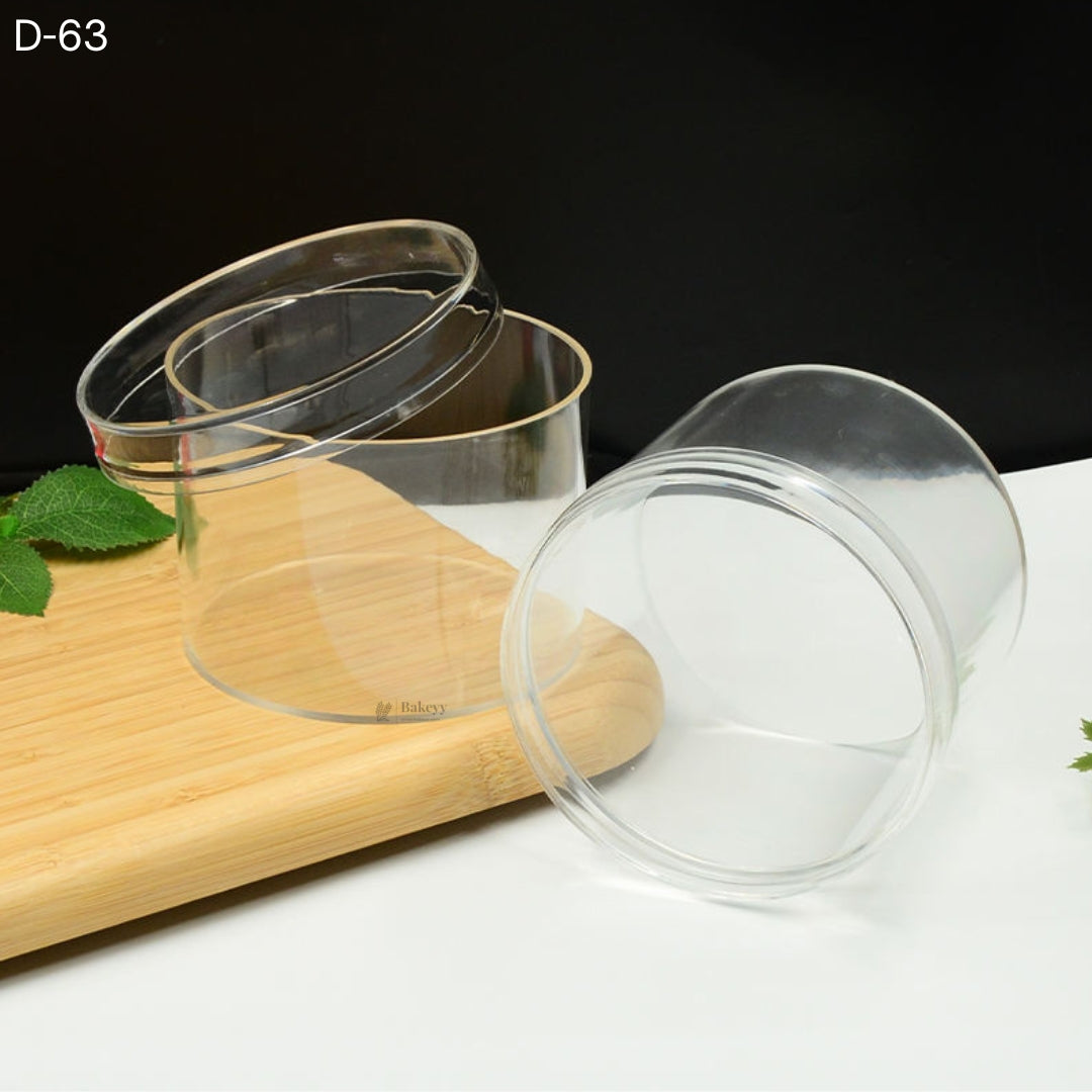 D-63 Acrylic Transparent Round Food Container with Lid | Multipurpose Storage & Dessert Packaging Box | Reusable Clear Container | Pack of 10