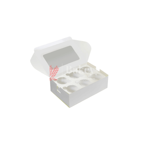 6 Cupcake Box | With Window |White Color | - Bakeyy.com - India - 6 Cupcake Box | With Window |White Color | - Pack of 10