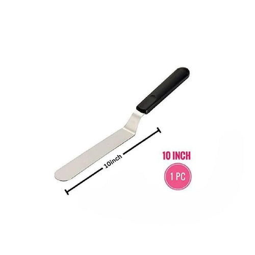 10 inch steel angular palette knife with black handle for baking, sold by Bakeyy India