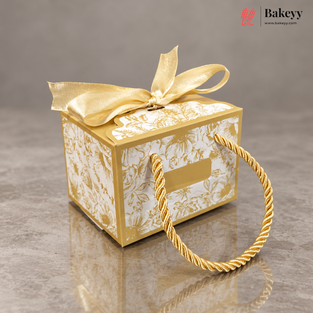 Floral Gift Box with Handle & Ribbon | 4 Colours | Pack of 10