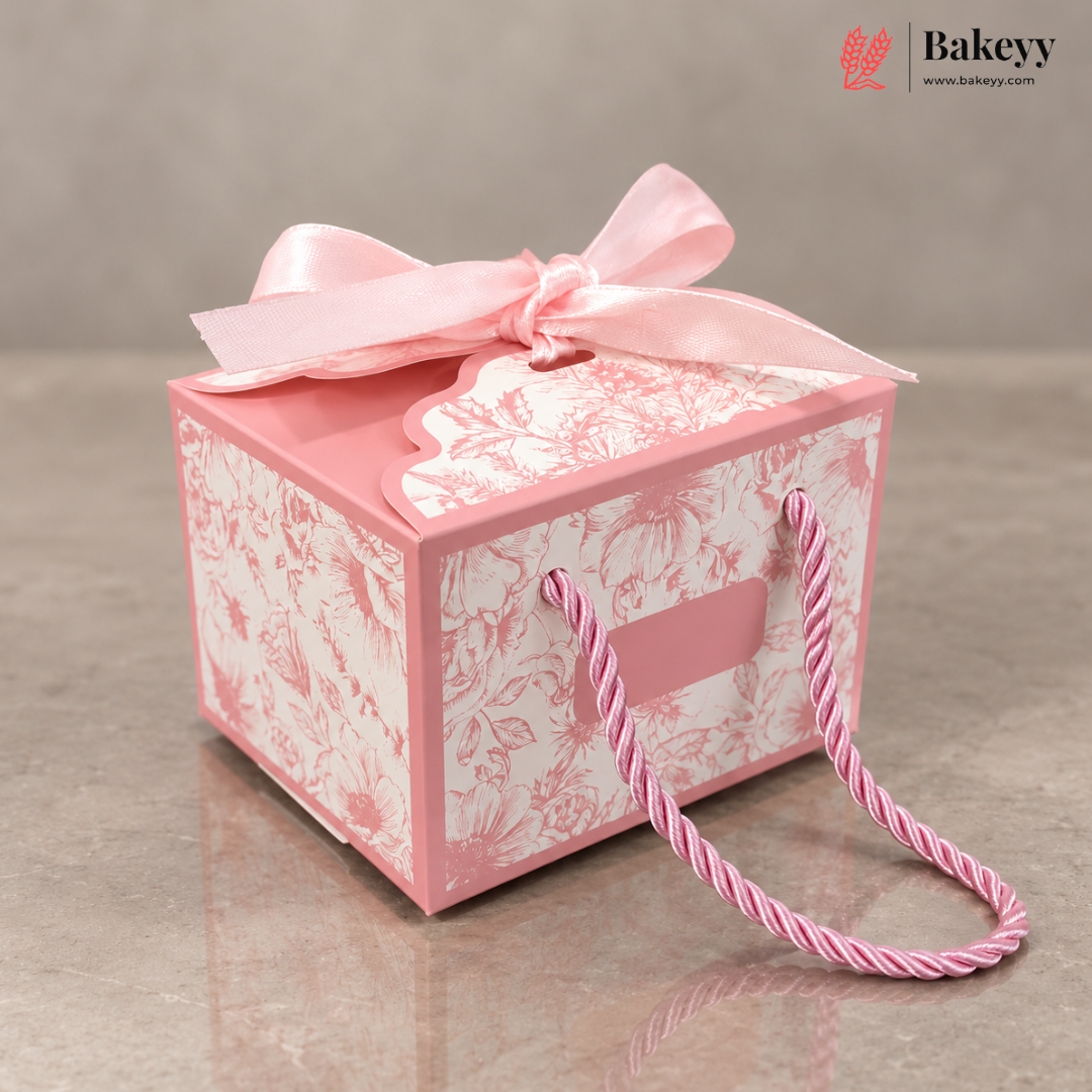Floral Gift Box with Handle & Ribbon | 4 Colours | Pack of 10