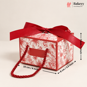 Floral Gift Box with Handle & Ribbon | 4 Colours | Pack of 10