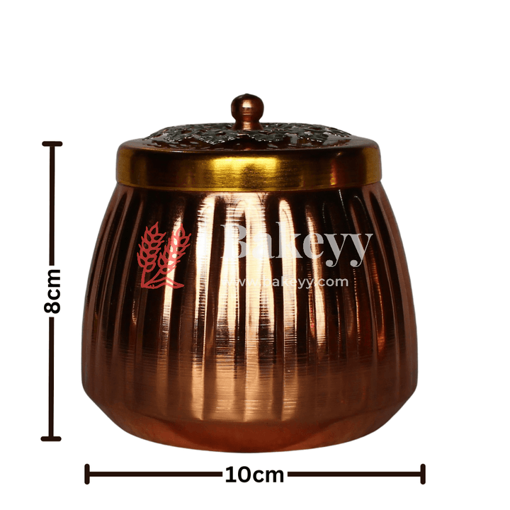 Hammered Copper Decorative Jar with Floral Lid | Copper tin & Copper lid | (Pack of 1) - Bakeyy.com